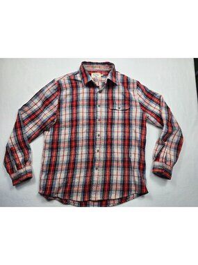 The Normal Brand Mens Plaid Button-Up Flannel Shirt L Red/White/Blue Cotton
